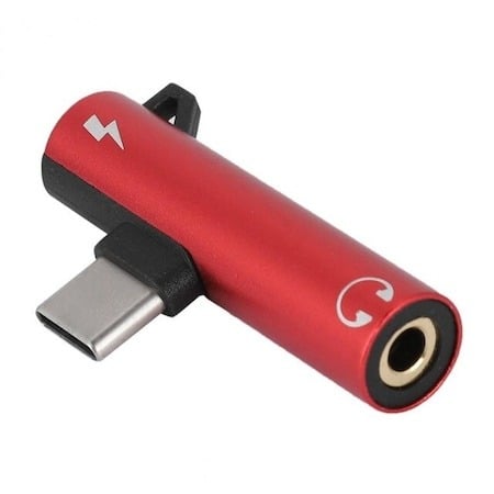 Adaptor 2in1, 2x USB C - Jack 3.5 mm cu breloc de prindere - Rosu [2]