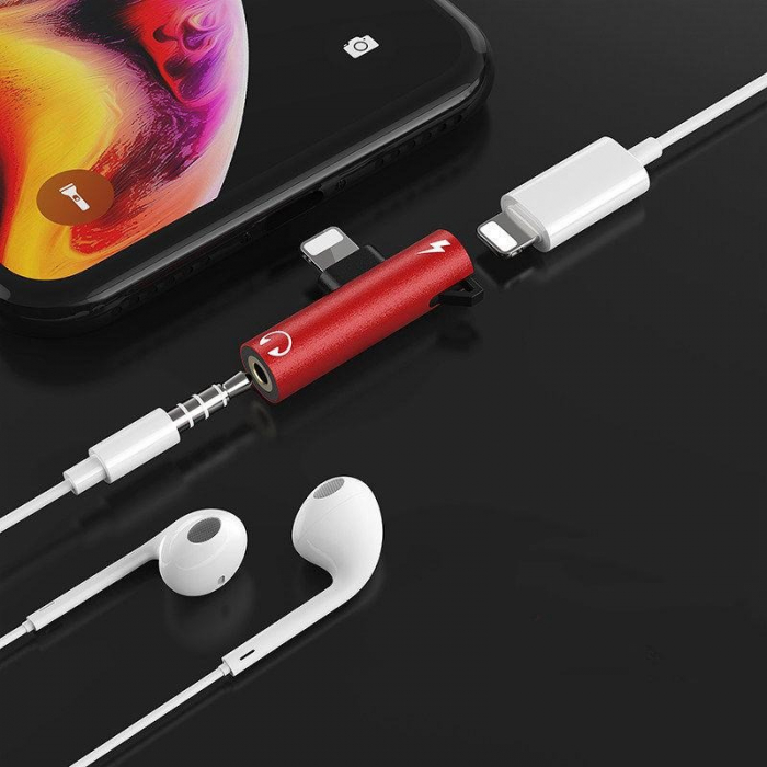Adaptor 2in1, 2x USB Iphone - Jack 3.5 mm cu breloc de prindere - Multicolor [6]