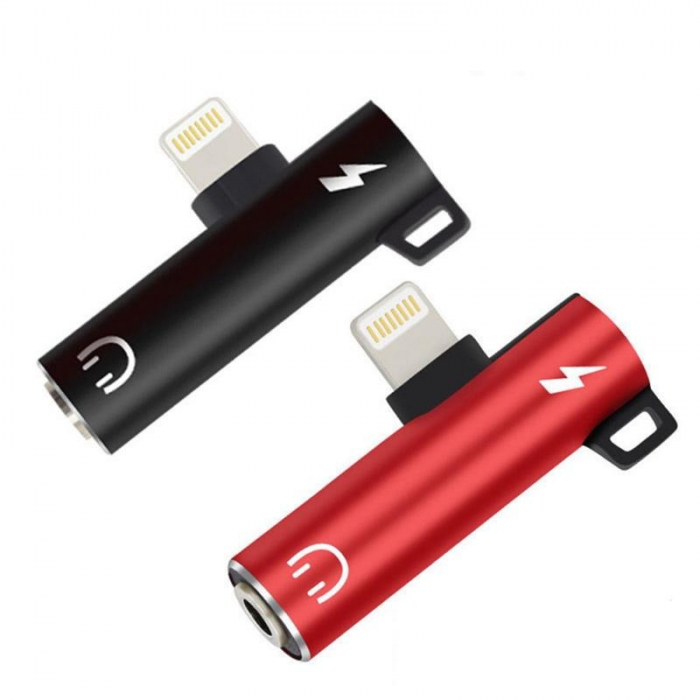 Adaptor 2in1, 2x USB Iphone - Jack 3.5 mm cu breloc de prindere - Multicolor [2]