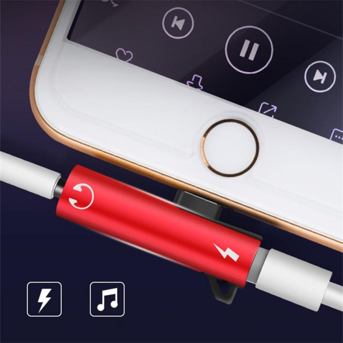 Adaptor 2in1, 2x USB Iphone - Jack 3.5 mm cu breloc de prindere - Multicolor [5]