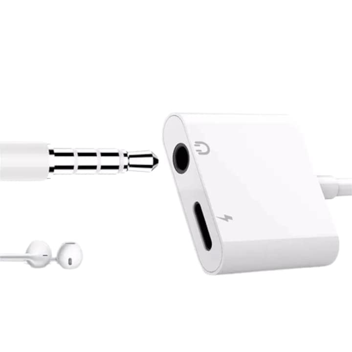 Adaptor audio USB-C la Jack 3.5 mm, compatibil universal, 11 cm, alb [2]
