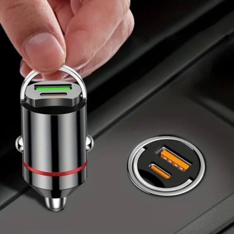 Adaptor auto 2 in 1 din aliaj metalic, cu port Type-C si port USB, putere 100 W [3]