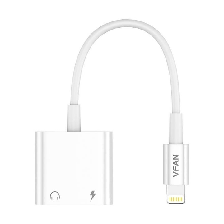 Adaptor cablu Iphone 2in1, audio si incarcare simultan, lungime cablu 10 cm alb [3]