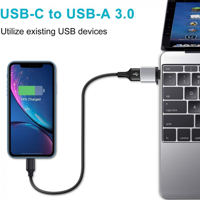 Adaptor Conversie USB 3.0 la USB Type-C, USB-A, USB-C, snur de prindere - Negru [4]