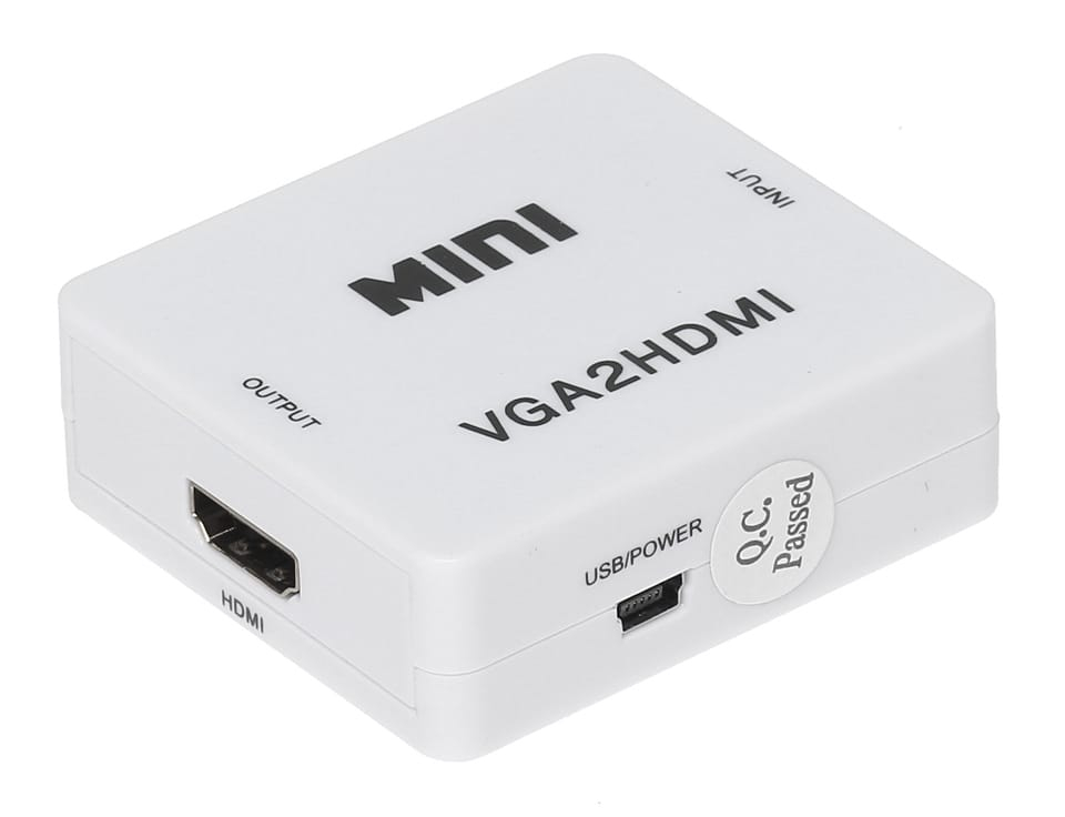 Adaptor convertor alb VGA la HDMI cu audio, alimentare USB, iesire HDMI, intrare VGA, pentru PC, laptop, monitor, televizor si proiector [2]