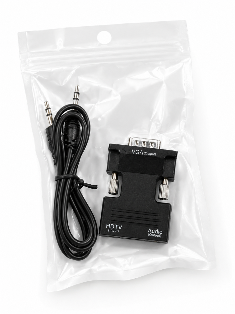 Adaptor convertor negru HDMI la VGA cu iesire audio 3.5 mm, cablu AUX inclus, pentru conectare PC, laptop, TV Box, consola la monitor sau proiector VGA [2]