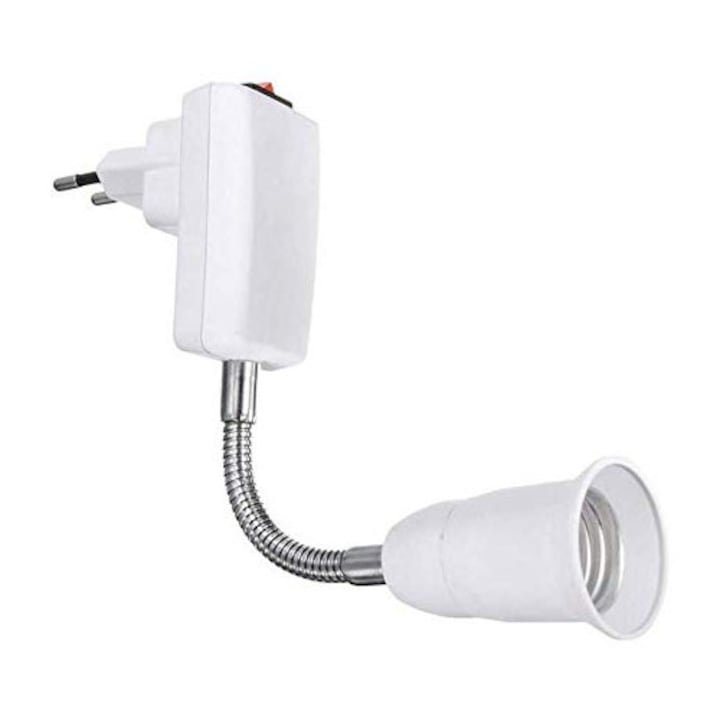 Adaptor dulie E27 alb, 20 cm, cu intrerupator fara fir, convertor pentru becuri LED, brat flexibil reglabil 360 grade, pentru bucatarie, dormitor, restaurant si cafenea [6]