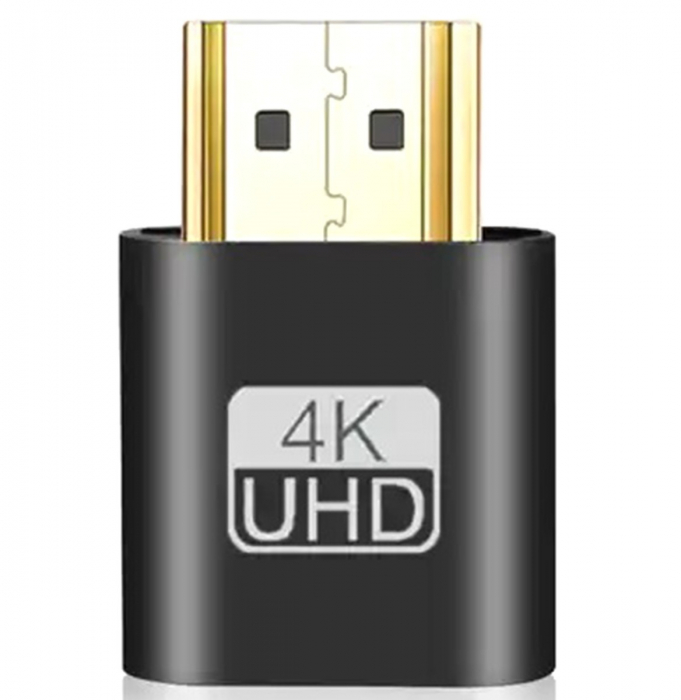 Adaptor-Emulator HDMI dummy 4K DDC EDID pornire GPU fara monitor folosit ca accelerator hardware pentru minat auriu Emulatorul HDMI simuleaza (dummy) conectarea unui monitor cu rezolutie de pana la 4K fara a fi necesara conectarea propriu-zisa a monitorului anuland practic acea conexiune si accelerand procesele de minat prin activarea unitatii de procesare grafica (GPU). Emulatorul permite rezolutii mari 3840 x 2160(4K) @ 60Hz precum si placi grafice independente cu EDID conectarea adaptorului realizandu-se in stil Plug & Play fara a necesita instalare prealabila. Specificatii: Dimensiune: 26 x 20 x 10mm Material: Aluminiu Rezolutie: HDMI: 3840 x 2160 (4K) @ 60Hz / 1080p @ 120Hz [3]