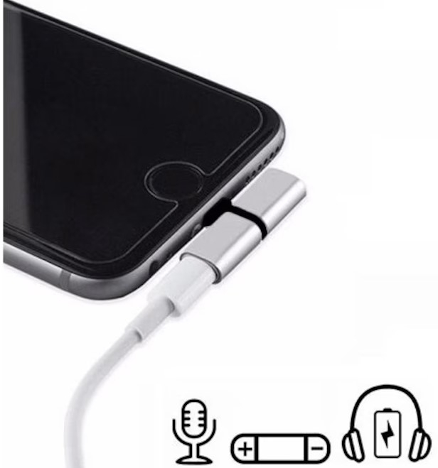 Adaptor Lightning 2 in 1, argintiu, pentru incarcare si casti audio, conector dual pentru telefon, utilizare simultana, design compact [3]