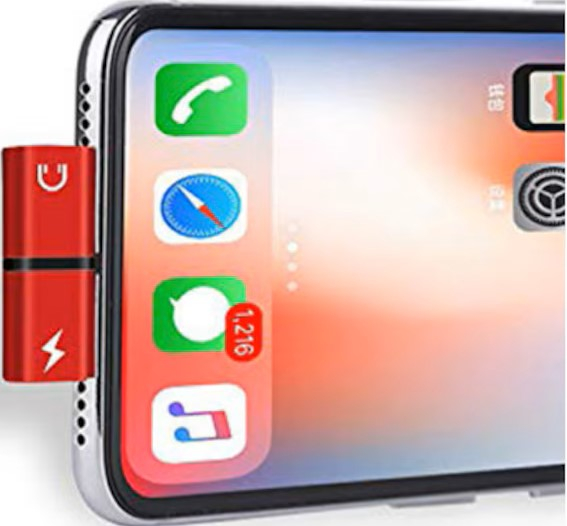 Adaptor Lightning 2 in 1, rosu, splitter pentru incarcare si casti audio, conector dual compact pentru telefon, utilizare simultana audio si alimentare [2]