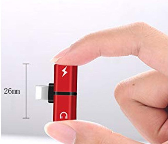 Adaptor Lightning 2 in 1, rosu, splitter pentru incarcare si casti audio, conector dual compact pentru telefon, utilizare simultana audio si alimentare [4]