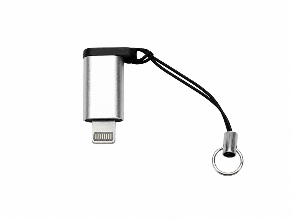 Adaptor Lightning argintiu cu negru, USB-C mama la Lightning tata, convertor Type-C compact cu breloc pentru dispozitive compatibile [1]