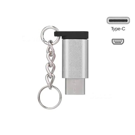 Adaptor USB Type C intrare - micro USB iesire cu suport metalic - Argintiu [2]
