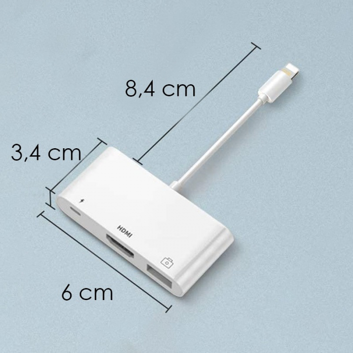 Adaptor multifunctional 3 in 1, cititor de carduri, compatibil iphone, USB, HDMI - Alb [5]
