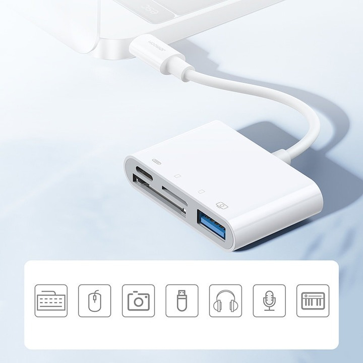 Adaptor multifunctional 4 in 1, cititor de carduri, compatibil iphone, USB, - Alb [3]
