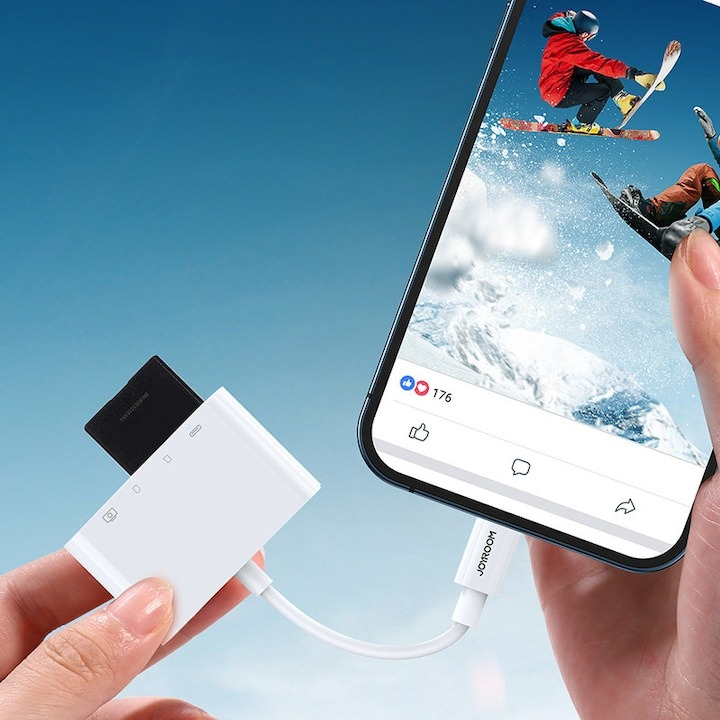 Adaptor multifunctional 4 in 1, cititor de carduri, compatibil iphone, USB, - Alb [4]