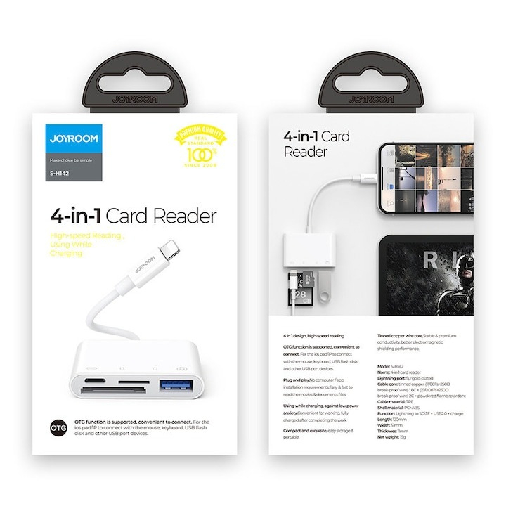 Adaptor multifunctional 4 in 1, cititor de carduri, compatibil iphone, USB, - Alb [2]
