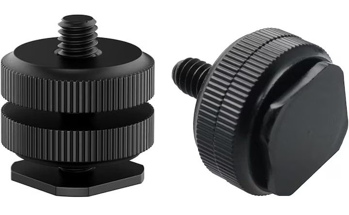 Adaptor negru pentru patina blitz, cu filet 1/4 inch, surub dublu de fixare, suport pentru camera foto, lumina LED, flash si accesorii video [5]