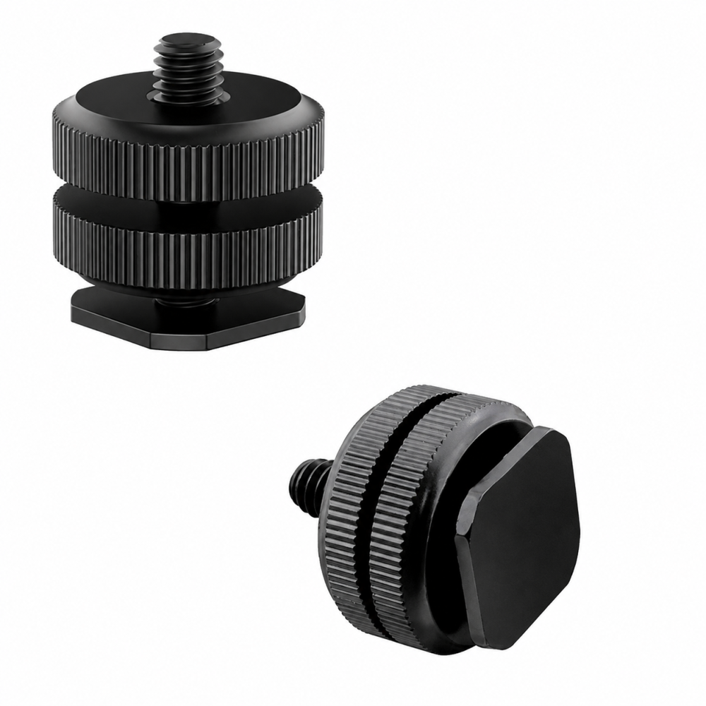 Adaptor negru pentru patina blitz, cu filet 1/4 inch, surub dublu de fixare, suport pentru camera foto, lumina LED, flash si accesorii video [2]