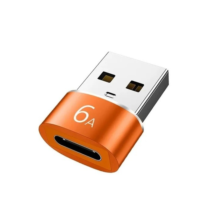 Adaptor OTG, de la USB tata la Type-C mama, 60W, Portocaliu