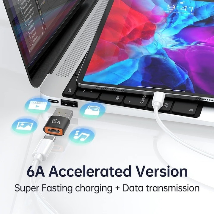 Adaptor OTG, de la USB tata la Type-C mama, 60W, Portocaliu [3]