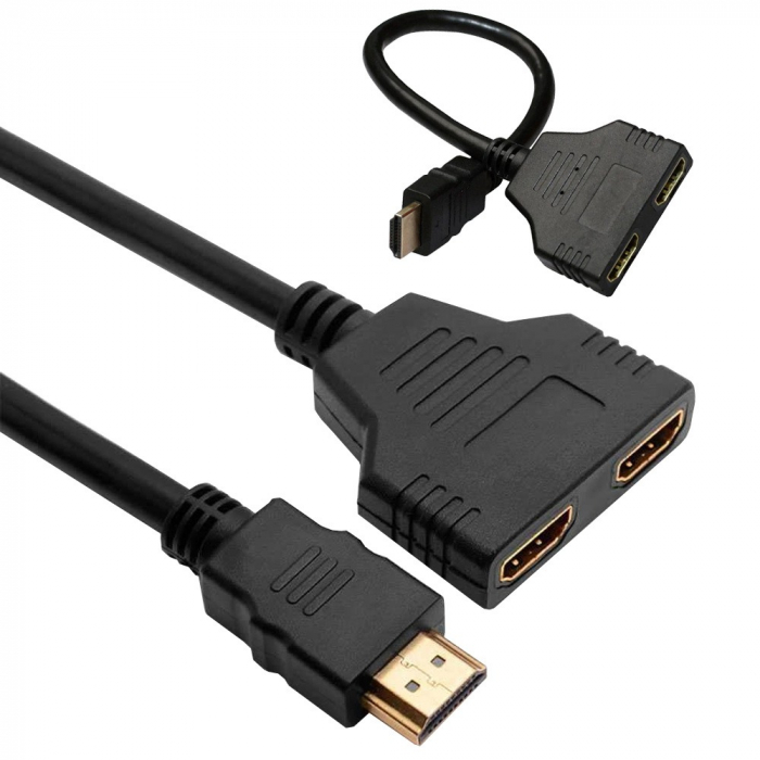 Adaptor splitter 2 intrari HDMI si 1 iesire HDMI, lungime cablu 30 cm - Negru [2]