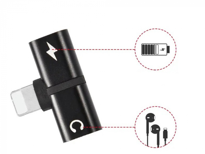 Adaptor splitter 2in1, 2x USB Iphone - Jack 3.5 mm - Negru [3]