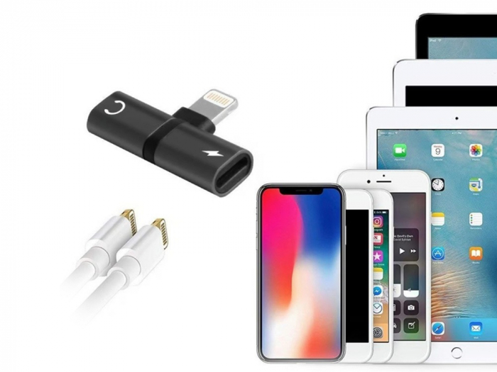 Adaptor splitter 2in1, 2x USB Iphone - Jack 3.5 mm - Negru [4]