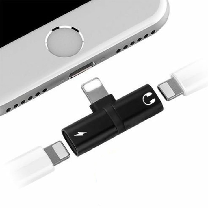 Adaptor splitter universal 2in1 pentru casti si incarcare iPhone,3x mufe Lightning- Negru [3]
