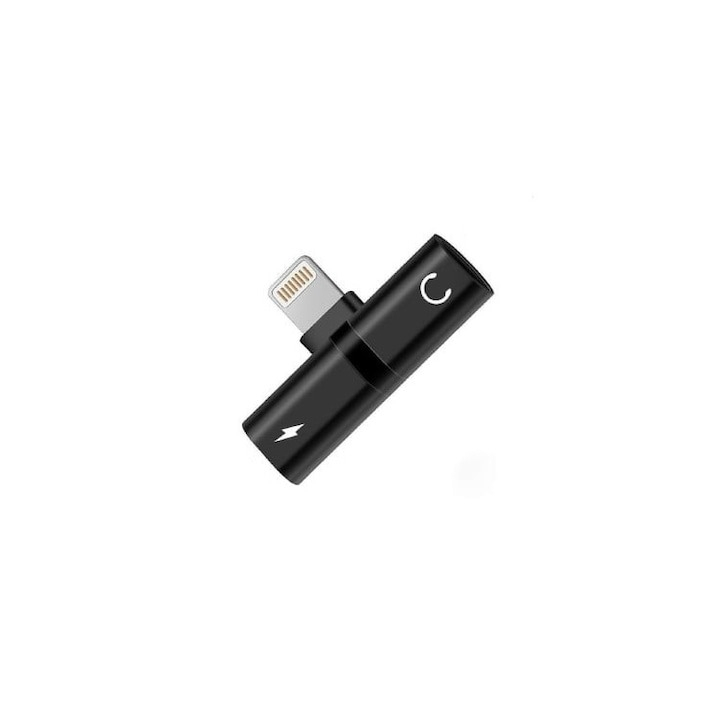 Adaptor splitter universal 2in1 pentru casti si incarcare iPhone,3x mufe Lightning- Negru [2]