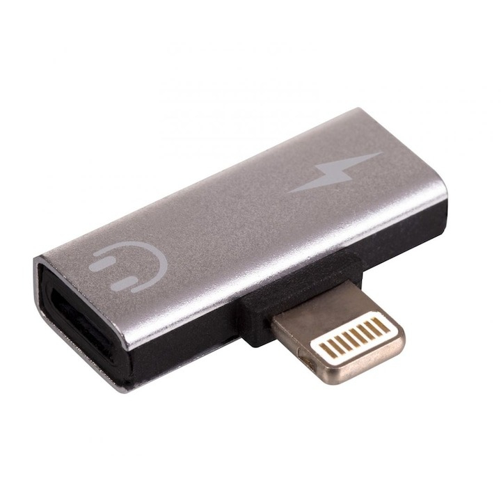 Adaptor splitter universal 2in1 pentru casti si incarcare iPhone,3x mufe Lightning - Argintiu [3]