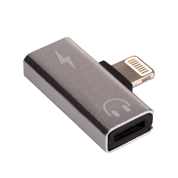 Adaptor splitter universal 2in1 pentru casti si incarcare iPhone,3x mufe Lightning - Argintiu [2]