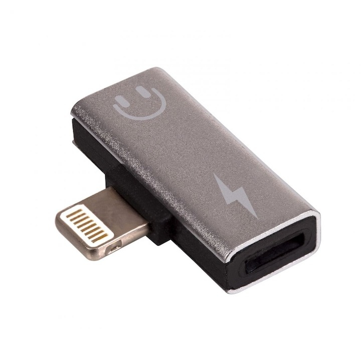 Adaptor splitter universal 2in1 pentru casti si incarcare iPhone,3x mufe Lightning - Argintiu