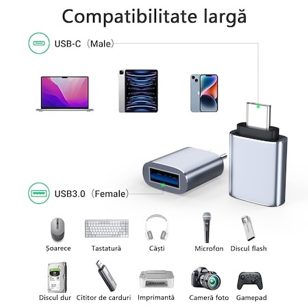 Adaptor transfer date USB 3.0 la USB Type-C - Gri [3]
