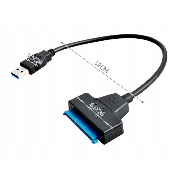 Adaptor USB 3.0 la SATA pentru HDD si SSD, lungime totala 15 cm, viteza 6 Gb/s, Plug & Play, compatibil Windows, Mac OS si Linux [2]