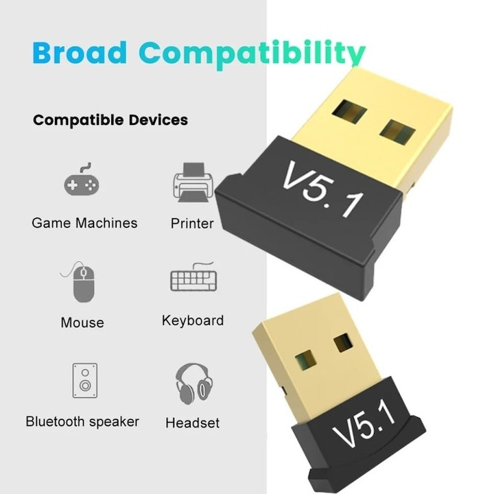 Adaptor USB, bluetooth, 5.1 rapid, 2.4 GHz, raza de actiune 20m, 2.2x1.6x0.6 cm [3]