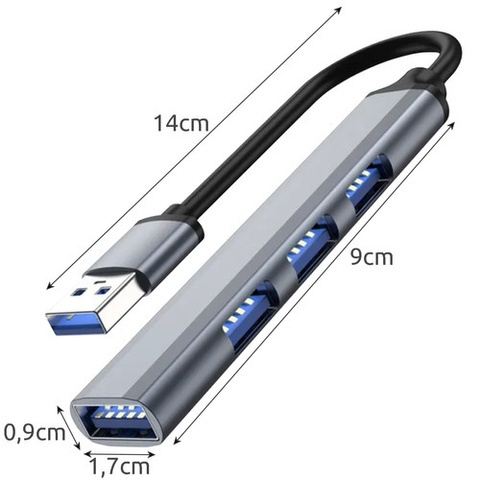Adaptor USB cu 4 iesiri, transfer rapid de date, USB 3.0 si 2.0, carcasa aluminiu, Plug & Play, pentru laptop si PC [10]