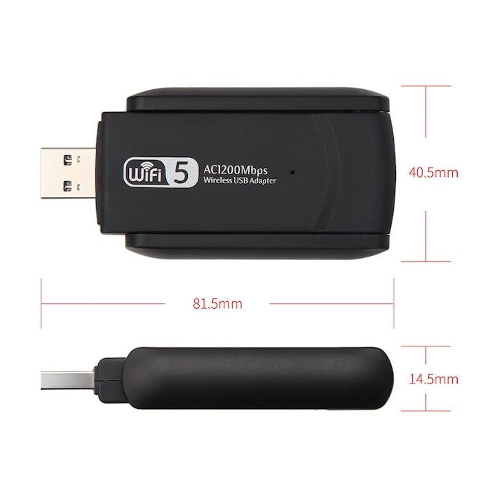 Adaptor wireless USB dual band 2.4 si 5 GHz, 1200 Mbps, USB 3.0, antene externe, culoare neagra [4]