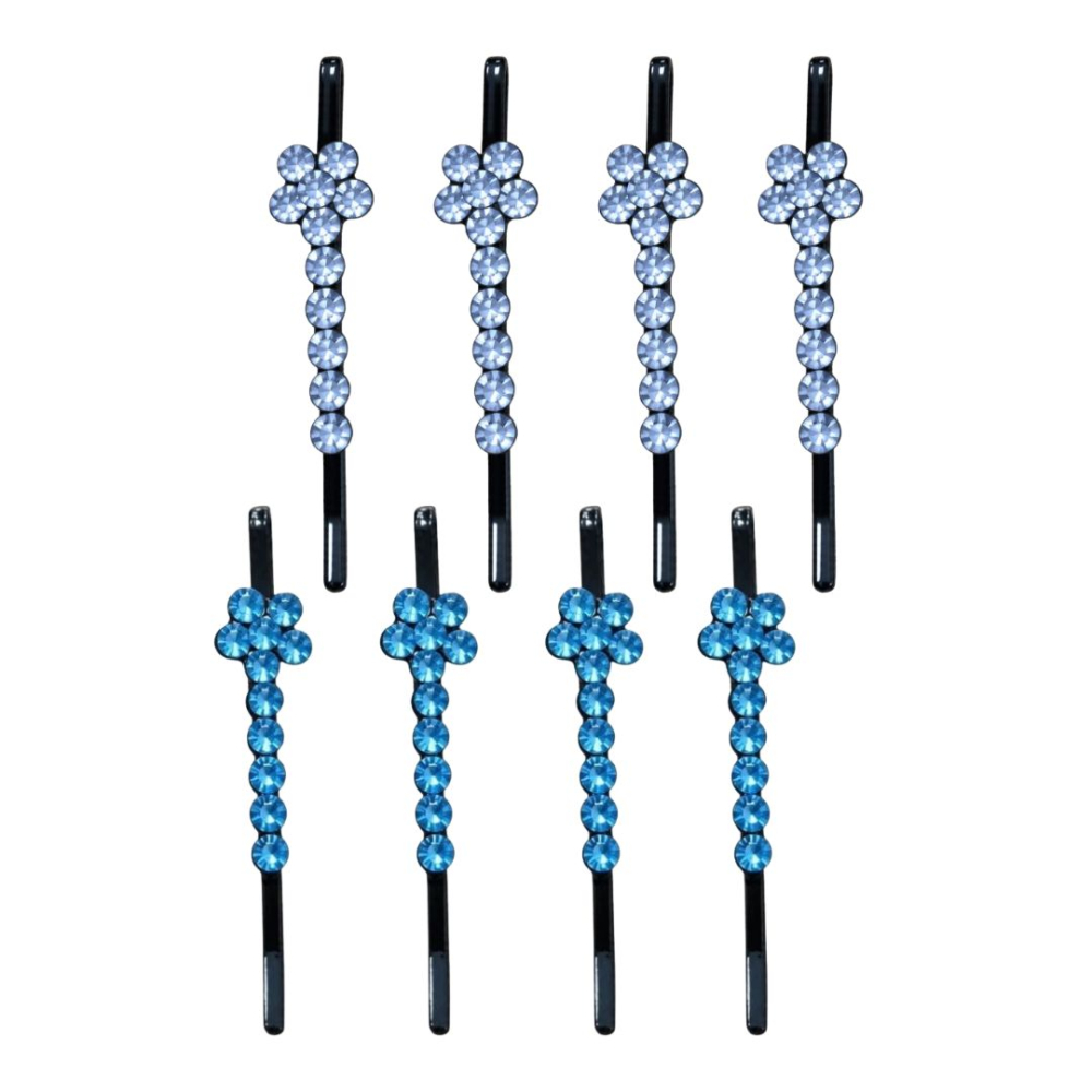 Agrafe par albastru si bleu 5 x 1 cm cu pietre artificiale, set 8, 4 albastru si 4 bleu, model floral pentru coc, suvite, impletituri si coafuri decorative [3]