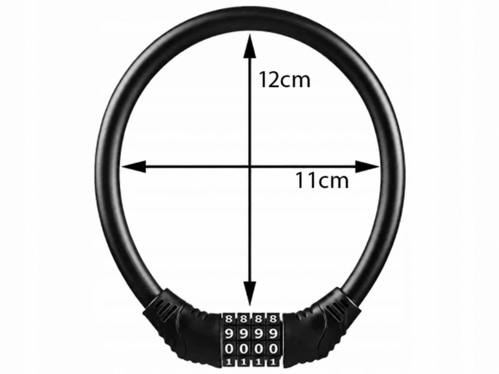 Antifurt bicicleta cu cifru 4 cifre, cablu otel flexibil 12 x 11 cm, combinatie resetabila, pentru bicicleta, trotineta, motocicleta, carucior, negru [5]