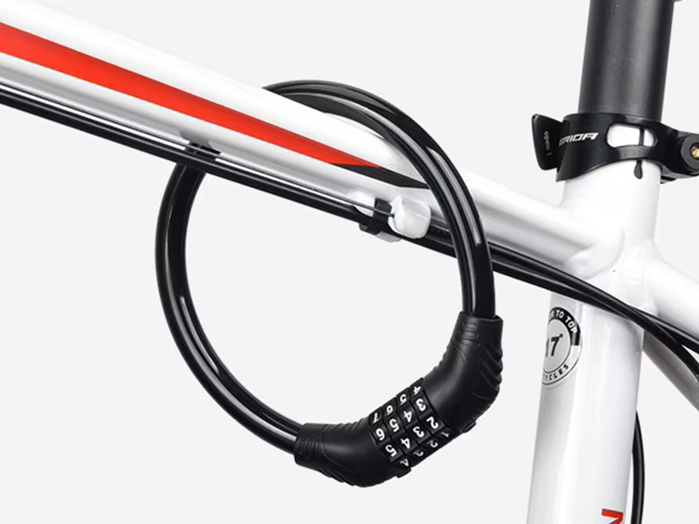 Antifurt bicicleta cu cifru 4 cifre, cablu otel flexibil 20 x 15 cm, combinatie resetabila, pentru bicicleta, trotineta, motocicleta, carucior, negru [8]
