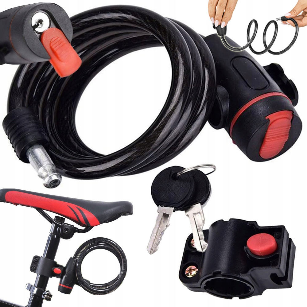 Antifurt bicicleta, negru 120 cm x 10 mm, cablu spiralat cu incuietoare pe cheie, sistem de prindere pe cadru si 2 chei incluse [10]