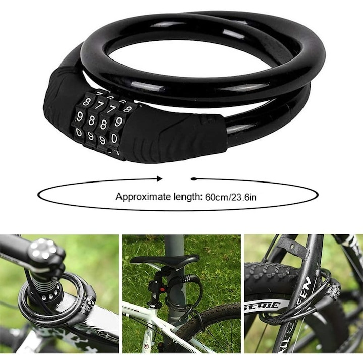 Antifurt cu cifru pentru biciclete, lungime cablu 41 cm, diametru 11mm - Negru [2]