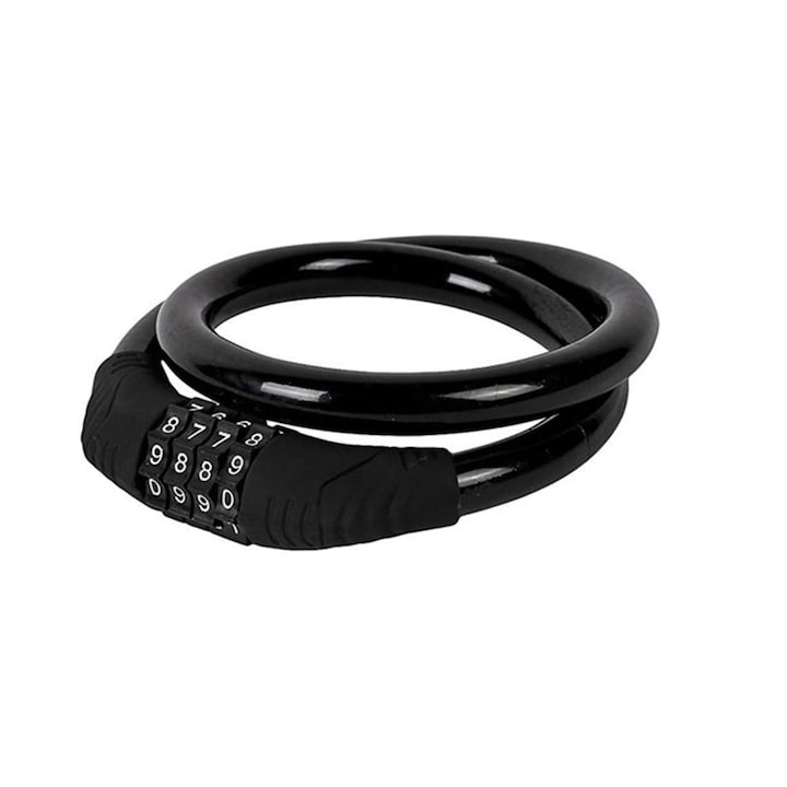 Antifurt cu cifru pentru biciclete, lungime cablu 41 cm, diametru 11mm - Negru