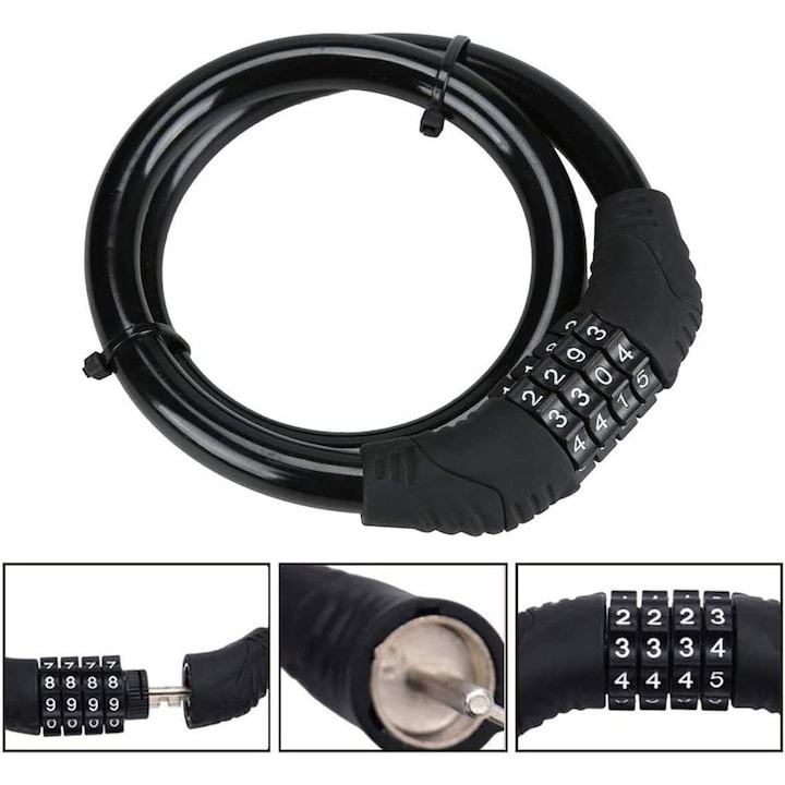 Antifurt cu cifru pentru biciclete, lungime cablu 41 cm, diametru 11mm - Negru [3]