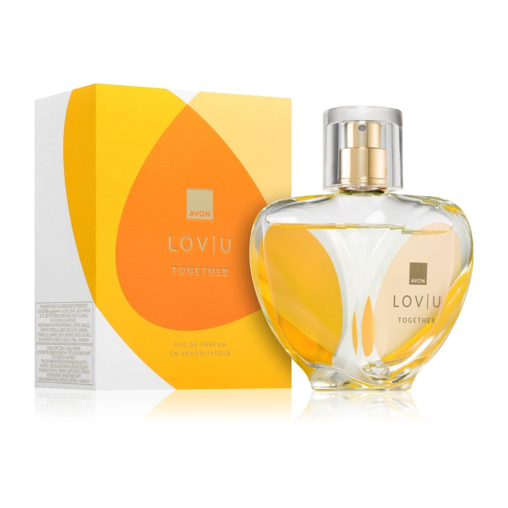 Apă de parfum Avon Lov|U Together 50 ml – floral-fructată pentru femei, cu note de mandarină, iasomie și mosc, un parfum tineresc și optimist, perfect pentru zi cu zi [1]