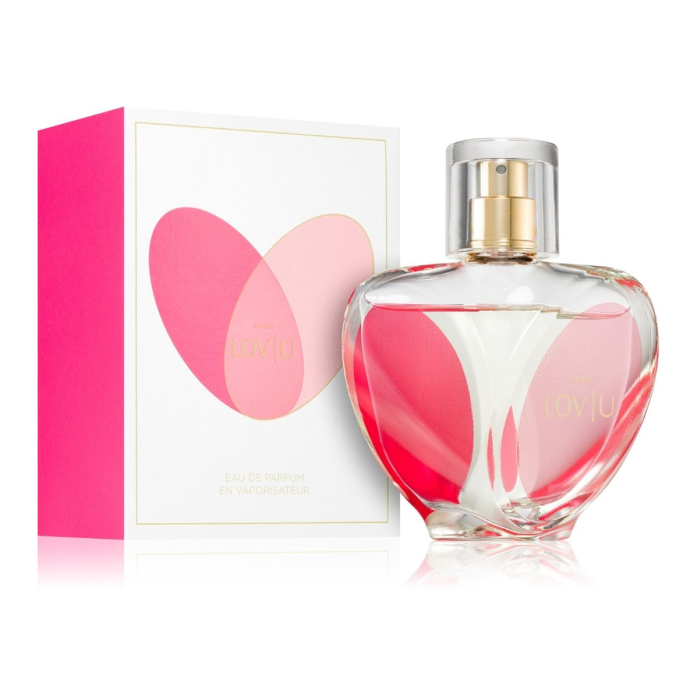 Apă de parfum Avon LovU 50 ml – floral-fructată pentru femei, cu note de măr verde, bujor și mosc alb, un parfum tineresc, dulce și plin de energie pozitivă [1]