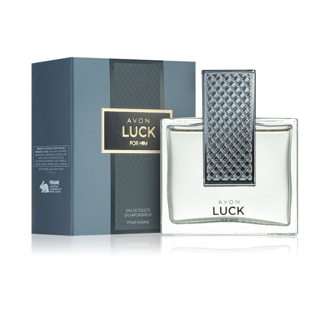 Apa de toaleta Avon Luck For Him 75 ml – aromatic-lemnoasa pentru barbati, cu note de mandarina, piper roz si lemn de santal, perfecta pentru ocazii speciale si purtare zilnica [1]