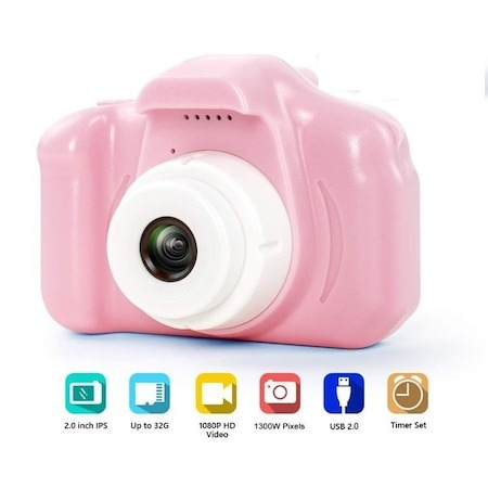 Aparat foto pentru copii,rezolutie 1080P HD,ecran 2 inch,12 MP + SD card inclus - Roz [3]