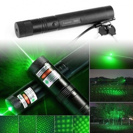Aparat laser pointer verde cu capete interschimbabile, baterie si acumulator - Negru [4]